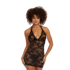 Ruched Back Chemise w/ G-string - Black
