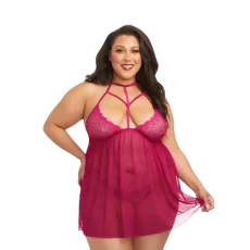 Strappy Babydoll w/ G-String - Raspberry