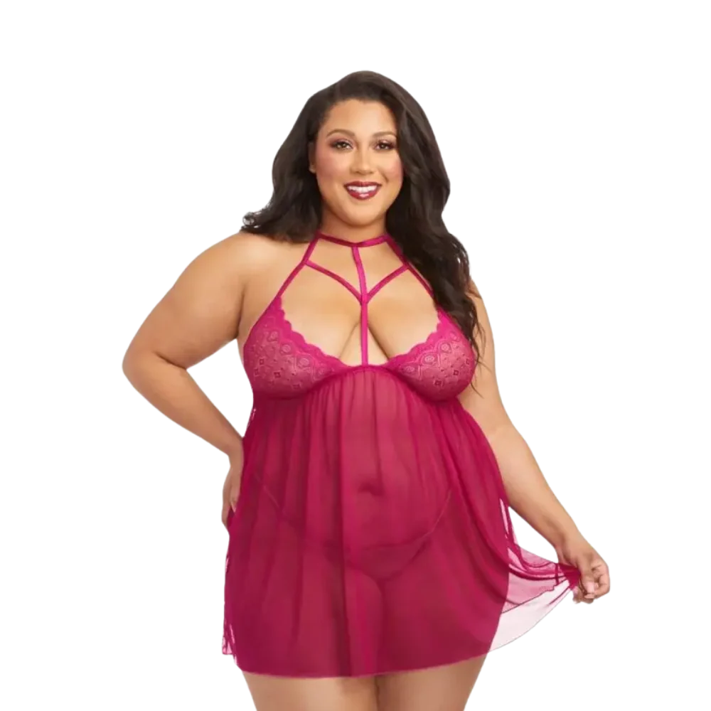 Strappy Babydoll w/ G-String - Raspberry